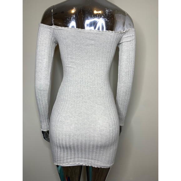 Off Shoulder Long Sleeve Ribbed Mini Dress - Picture 3 of 5